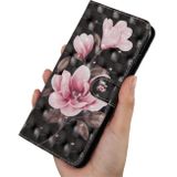 Peňaženkové 3D puzdro na LG Q60 - Black-ground Pink Flower