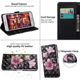 Peňaženkové 3D puzdro na LG Q60 - Black-ground Pink Flower