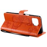 Peňaženkové kožené puzdro Motýľ pre Motorola Moto G 5G Plus - Oranžová