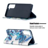 Peňaženkové kožené puzdro DRAWING na Samsung Galaxy S21 Plus 5G - Blue Leaves
