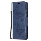 Peňaženkové kožené puzdro BUTTERFLIES na Samsung Galaxy  S21 5G  - Modrá