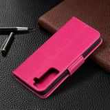 Peňaženkové kožené puzdro BUTTERFLIES na Samsung Galaxy  S21 5G  - Ružovočervená