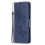 Peňaženkové kožené BUTTERFLIES puzdro na Samsung Galaxy S21 Ultra 5G - Modrá