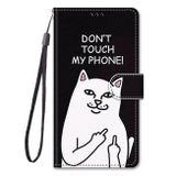 Peňaženkové kožené puzdro na Samsung Galaxy A71 5G - Middle Finger White Cat