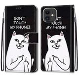 Peňaženkové kožené puzdro na iPhone 12 Mini - Middle Finger White Cat