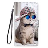 Peňaženkové kožené puzdro na Samsung Galaxy A11 / M11 - Oblique Hat Blue Mirror Cat