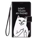 Peňaženkové kožené puzdro na Samsung Galaxy M51 - Middle Finger White Cat