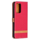 Peňaženkové Denim puzdro na Samsung Galaxy A52 5G / A52s 5G - Červená