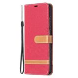 Peňaženkové Denim puzdro na Samsung Galaxy A72 5G - Červená