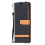 Peňaženkové Denim puzdro na Samsung Galaxy A72 5G - Čierna