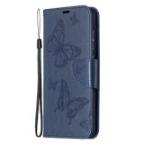 Peňaženkové kožené puzdro BUTTERFLIES na Samsung Galaxy  A52 5G / A52s 5G - Modrá