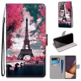 Peňaženkové kožené puzdro na Samsung Galaxy Note 20 Ultra - Pink Flower Tower Bridge