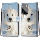 Peňaženkové kožené DRAWING puzdro na Samsung Galaxy S21 Ultra 5G - Snow Puppy
