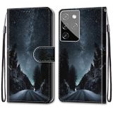 Peňaženkové kožené DRAWING puzdro na Samsung Galaxy S21 Ultra 5G - Mountain Road Starry Sky