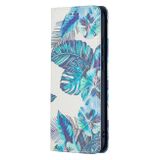 Peňaženkové kožené puzdro na Samsung Galaxy A02s - Blue Leaves
