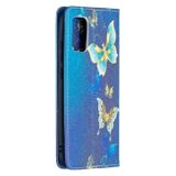 Peňaženkové kožené puzdro na Samsung Galaxy A02s - Gold Butterflies