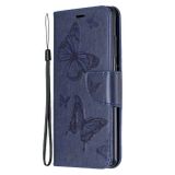 Peňaženkové puzdro Two Butterflies Embossing Pattern na Xiaomi Redmi Note 8 Pro - tmavomodrá