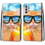 Peňaženkové kožené puzdro na Samsung Galaxy A32 5G – Cat Drinking Soda