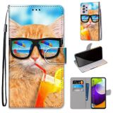 Peňaženkové kožené puzdro na Samsung Galaxy A52 5G / A52s 5G - Cat Drinking Soda