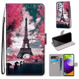 Peňaženkové kožené puzdro na Samsung Galaxy A52 5G / A52s 5G - Pink Flower Tower Bridge