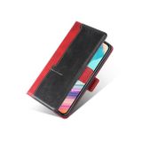 Retro textúra Kontrastná farba Bočná pracka Horizontálne flipové kožené puzdro s držiakom a sloty na karty a peňaženkou pre Samsung GalaxyA20s-Červená
