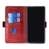 Retro textúra Kontrastná farba Bočná pracka Horizontálne flipové kožené puzdro s držiakom a sloty na karty a peňaženkou pre Samsung GalaxyA20s-Červená