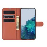 Peňaženkové kožené LITCHI puzdro na Samsung Galaxy S21 Plus 5G - Hnedá