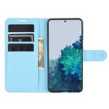 Peňaženkové kožené LITCHI puzdro na Samsung Galaxy S21 Plus 5G - Modrá