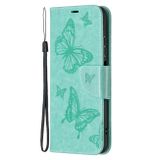 Peňaženkové kožené puzdro Two Butterflies na Xiaomi Redmi Note 10/10S - Zelená
