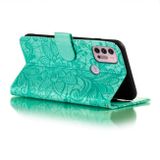 Peňaženkové kožené puzdro Lace Flower Embossed na Moto G10/G20/G30 - Zelená