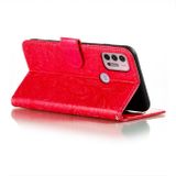 Peňaženkové kožené puzdro Lace Flower Embossed na Moto G10/G20/G30 - Červená
