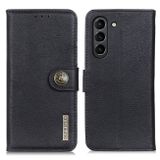 Peňaženkové kožené puzdro KHAZNEH Cowhide Texture na Samsung Galaxy S21 FE - Čierna