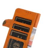 Peňaženkové kožené puzdro KHAZNEH Dual-Spicing na Moto G10/G20/G30 - Hnedá