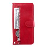 Peňaženkové kožené puzdro Calf Zipper na Xiaomi Redmi Note 10/10S - Červená