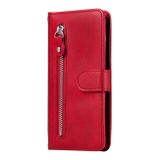 Peňaženkové kožené puzdro Calf Zipper na Xiaomi Redmi Note 10/10S - Červená