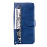 Peňaženkové kožené puzdro Calf Zipper na Xiaomi Redmi Note 10/10S - Modrá