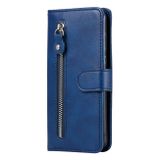 Peňaženkové kožené puzdro Calf Zipper na Xiaomi Redmi Note 10/10S - Modrá