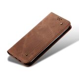 Peňaženkové kožené puzdro Denim Texture na Xiaomi Redmi Note 10/10S - Hnedá