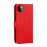 Peňaženkové kožené puzdro LITCHI na Samsung Galaxy A22 5G - Červená