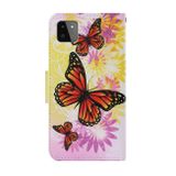 Peňaženkové kožené puzdro DRAWING na Samsung Galaxy A22 5G - Chrysanthemum Butterfly