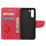 Peňaženkové kožené puzdro BUTTERFLIES na Samsung Galaxy S21 FE - Červená
