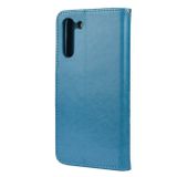 Peňaženkové kožené puzdro FLOWER na Samsung Galaxy S21 FE - Modrá
