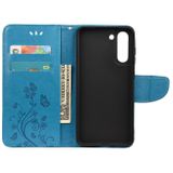 Peňaženkové kožené puzdro FLOWER na Samsung Galaxy S21 FE - Modrá