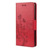 Peňaženkové kožené puzdro Butterfly Flower na Xiaomi Redmi Note 10/10S - Červená