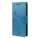 Peňaženkové kožené puzdro Butterfly Flower na Xiaomi Redmi Note 10/10S - Modrá