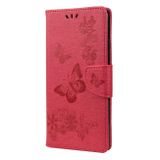 Peňaženkové kožené puzdro Butterflies na Xiaomi Redmi Note 10/10S - Červená