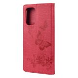 Peňaženkové kožené puzdro Butterflies na Xiaomi Redmi Note 10/10S - Červená