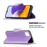 Peňaženkové kožené puzdro BUTTERFLIES na Samsung Galaxy A22 5G - Fialová