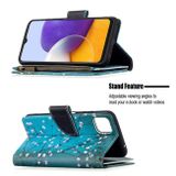 Peňaženkové kožené puzdro DRAWING na Samsung Galaxy A22 5G - Plum Blossom