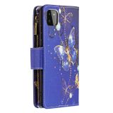 Peňaženkové kožené puzdro DRAWING na Samsung Galaxy A22 5G - Purple Butterfly